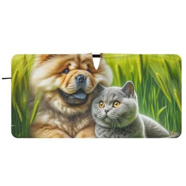 Imagem de Guarda-sol personalizado fofo Chow Chow Cachorro Gato Carro para Para-brisa Dobrável Caminhão Automotivo Para-brisas Guarda-sol, 81 cm x 157 cm