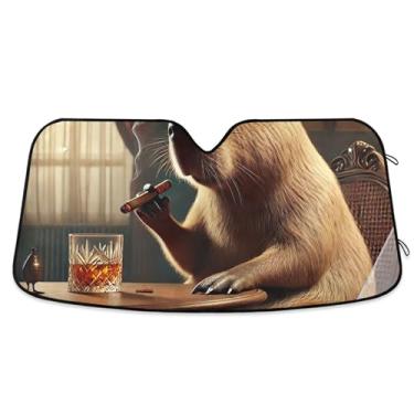 Imagem de Guarda-sol personalizado bonito capivara uísque lounge carro para-brisa bonito dobrável universal caminhão carro janela persianas para-brisa frontal S, 134,6 cm x 59,7 cm