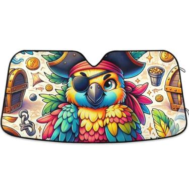 Imagem de Toldo de sol engraçado pirata papagaio personalizado para para-brisa de carro engraçado universal dobrável para-brisa frontal impressão animal automotivo M, 139,7 cm x 70,1 cm