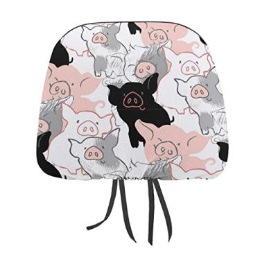 Imagem de Sem costura, branco, preto, rosa, textura de porco, 2 peças, capas de proteção universal para assento de carro, capa macia para encosto de cabeça, acessórios de decoração para a maioria dos carros e