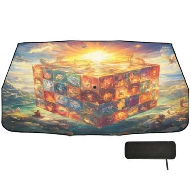 Imagem de Guarda-chuva de cubo mágico brilhante para para-brisa com bloqueio UV para para-brisa 147 x 75 cm