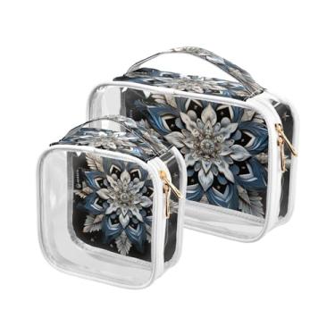 Imagem de GAIGEO Merry Christmas com sinos e bolachas conjunto de bolsas de cosméticos transparentes, bolsa de zíper transparente, bolsas de acessórios de viagem, pacote com 2, Floco de neve de inverno - 1, one