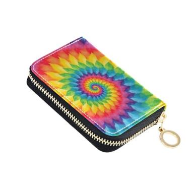 Imagem de Carteira feminina abstrata arco-íris amarelo roxo porta-cartões de couro com bloqueio de RFID pequena carteira com zíper com bolso para moedas