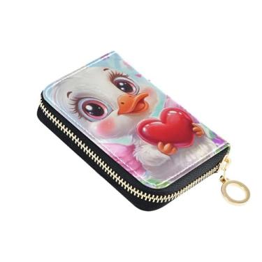 Imagem de Carteiras femininas fofas de pato branco, amor dos namorados, pequeno e fofo, porta-cartões, bloqueio RFID, à prova de digitalização, porta-moedas, carteira com zíper