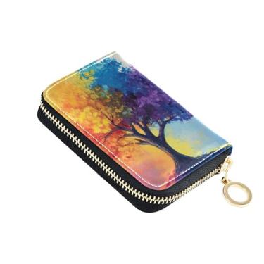 Imagem de Carteira feminina pequena, com 9 compartimentos para cartão de crédito e 2 compartimentos para dinheiro, colorido, arco-íris, com zíper, porta-chaves