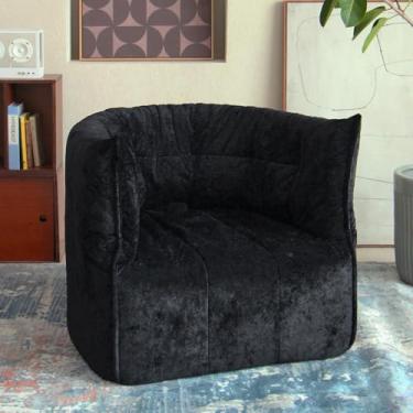 Imagem de N&V Sofá de relaxamento profundo Brigantin de meados do século, chenille premium macio, para sala de estar, quarto e escritório (preto, individual)