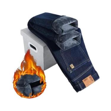 Imagem de Calças Jeans Térmicas De Inverno Para Homens Em Tamanho Grande, Forrad