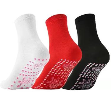 Imagem de 3 pares de meias aquecidas para massagem nos pés, meias de acupuntura, meias de reflexologia, preto/vermelho/branco