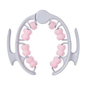 Imagem de Rolo de massagem de 14 rodas, rolo muscular de tecido profundo com braçadeira de perna, equipamento de ioga e fitness para uso doméstico (rosa e cinza)