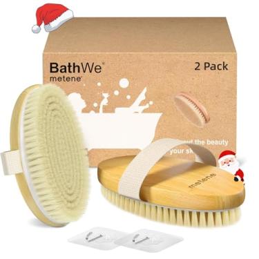 Imagem de Metene 2 Pack Dry Body Brushes, Exfoliating Body Scrubbers, Natural Bristles for Dry Skin, Improve Circulation, Stop Ingrown Hairs, Reduce Acne and Cellulite (G7130)