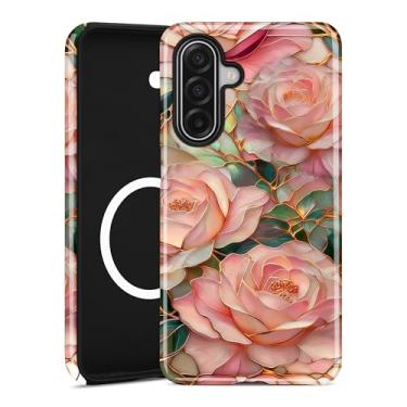 Imagem de Aitipy Capa magnética para Samsung Galaxy A17, compatível com MagSafe, linda estética vitral rosa design capa de telefone TPU macio e capa protetora de policarbonato rígido para mulheres e meninas