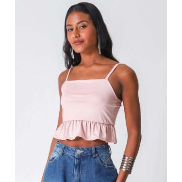 Imagem de Blusa Cropped Feminina com Babado Marisa Rosa-75044, Rosa, M