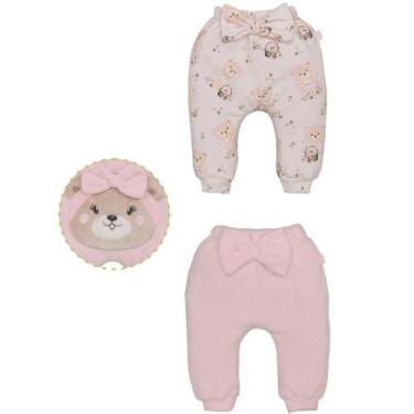 Imagem de Kit Culote 2 Peças Bebê Menina Rosa Ana Kelly Ursinho Laço, M
