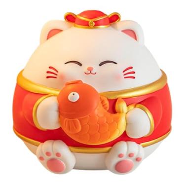 Imagem de FLCPJGV Estátua de Gato da Sorte, Estatueta Decorativa, Cofrinho, Escultura de Animal, Pote de Economias para Sala de Estar, Koi Pequeno