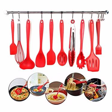 Imagem de Funnytoday365 10 peças ferramentas de cozinha de silicone conjunto de utensílios de cozinha espátula colher concha batedor de ovos spray de óleo ferramentas de cozinha