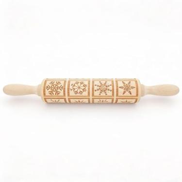 Imagem de KZPA Rolo de massa, padrão de floco de neve 3D gravado a laser de 33,8 cm, para biscoitos, massas, massas