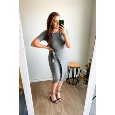 Imagem de Vestido Canelado Maike Feminino Lamour, M, Cinza médio