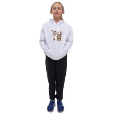 Imagem de Blusa Moletom Menina Infantil Canguru Com Calça de Frio Lisa Para Escola Passeio Moda Inverno-Feminino