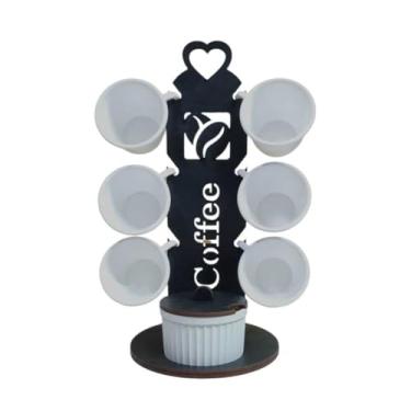 Imagem de Suporte para 6 Xícaras com Açucareiro – Madeira MDF, Organizador de Cozinha para Cantinho do Café, Ideal para Armazenamento e Decoração Doméstica (S/PRETO C/ 6 XC BR - R/BR)