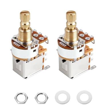 Imagem de Banworks Potenciômetros de pressão de latão completo A500K M8 para violão tamanho métrico, 18 estrias, eixo curto (15 mm de comprimento), potenciômetros cônicos de áudio para guitarras Squier/Epiphone