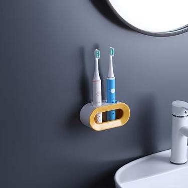 Imagem de Suporte de escova de dentes para banheiro, rack de armazenamento de pasta de dente sem perfuração, organizador de escova de dentes de plástico - amarelo