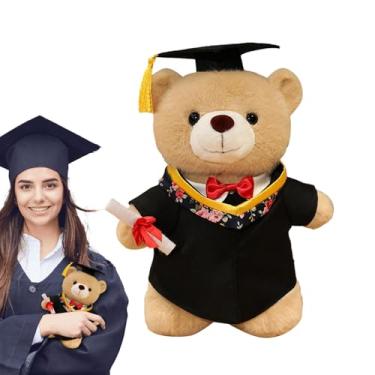 Imagem de Graduação Bear animal de pelúcia, graduação recheada Bear - Graduação macia Urso de pelúcia com chapéu de vestido | Decoração de casa da escola de travesseiro para a pré -escola