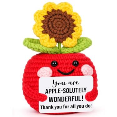Imagem de BuiltFit Teacher Appreciation Gifts for Women - Crochet Apple Sunflower Thank You Gift for Teachers Mentor Boss Coworker Friends Birthday Retirement Farewell Affirmation Presents
