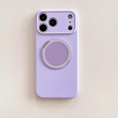 Imagem de SFDSUH Capa de celular magnética com suporte giratório 360° para iPhone 16 Pro, em silicone macio e protetor (Para iPhone 16 Pro/Roxo)