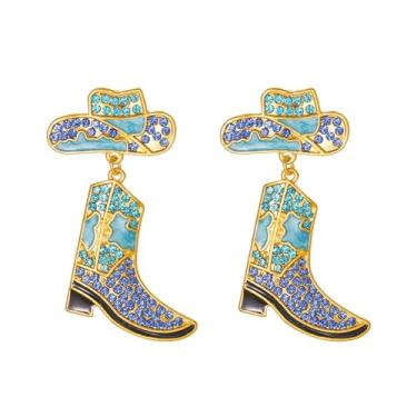 Imagem de Brincos de cowgirl para mulheres, chapéu de vaqueira ocidental, brincos de bota de caubói para meninas adolescentes, brincos de discoteca, cowgirl, joias country presentes, Metal, Sem pedra preciosa