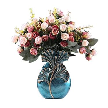 Imagem de Flores falsas vintage simulação buquê decoração estilo europeu leve luxo mesa de café vinho arranjo de flores artificiais decoração flores para decoração (cor: 1) (B)