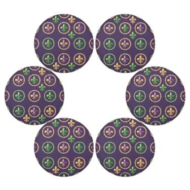 Imagem de Wassud Jogo americano conjunto de 6 tapetes de mesa redondos de flores de carnaval para cozinha e jantar tapetes laváveis resistentes ao calor para decoração de mesa 39 cm