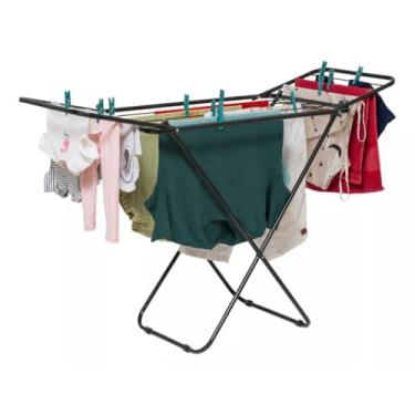 Imagem de Varal Dobrável e Retrátil Slim Branco De Chão-Reforçado(Preto,Com Abas)