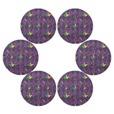 Imagem de Wassud Jogo americano conjunto de 6 tapetes de mesa redondos de carnaval para cozinha e jantar tapetes laváveis resistentes ao calor para decoração de mesa 39 cm