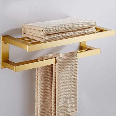 Imagem de CGKs6anmU Toalheiro duplo com acabamento dourado com decoração feita de alumínio liga metálica toalheiro de banheiro prateleira suporte de parede estilo antigo retrô ouro 50 cm (ouro 70 cm)