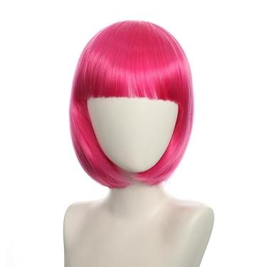 Imagem de Peruca bob curta rosa para mulheres, peruca reta chique para festas de cosplay diariamente