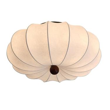Imagem de Luminária de teto japonesa em seda branca, com tecido, estilo boho, para quarto ou hall de entrada.