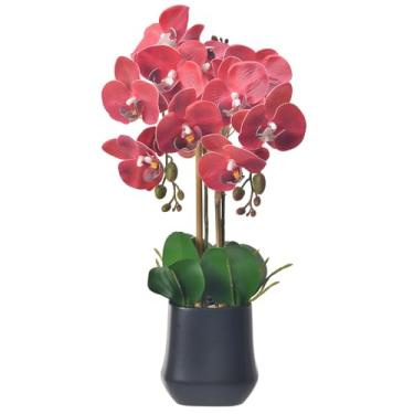 Imagem de WishTip Orquídeas artificial planta em vaso de cerâmica 47 cm orquídea falsa Phalaenopsis arranjo de flores para mesa de escritório em casa, decoração de interiores, vermelho