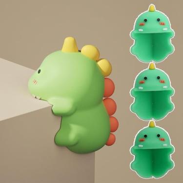 Imagem de 4 peças 3D mini desenho animado animal fita de segurança anti-colisão proteção de ângulo reto bonito capa de canto anti-colisão envoltório de borda de borracha de silicone (dinossauro, 3,5 x 2,5 x 1,8