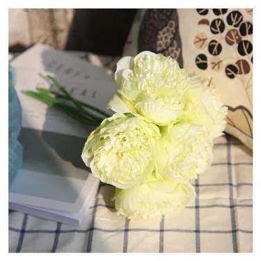 Imagem de KEG801302 Flores falsas 5 cabeças peônias de seda grandes buquê de noiva decoração central de mesa de casamento peônias de seda flores para casa vaso de flores ornamentais decoração de flores falsas