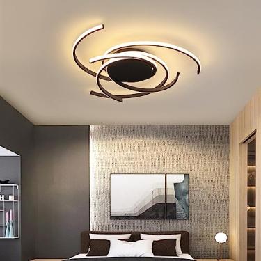 Imagem de Luminária de teto LED com design criativo em espiral em formato de flor, ideal para sala de estar, quarto, escritório ou quarto infantil. Possui controle remoto, ajuste de cor e brilho (pret
