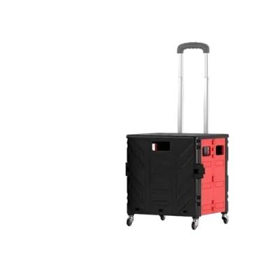 Imagem de Carrinho de compras dobrável portátil de supermercado carrinho de compras de supermercado 360 rodas universal caixa de carrinho de plástico (quatro rodas Balck 50L)