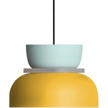 Imagem de Luminária pendente estilo celeiro na cor macaron, luminária suspensa nórdica moderna, lustre criativo e colorido em estilo art déco para ilha de cozinha, sala de jantar, café ou bar (amarelo