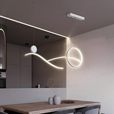 Imagem de Luminária pendente de mesa de jantar LED com controle remoto, dimerizável, lustre moderno linear, altura ajustável, 48W, luminária de teto criativa para sala de estar e sala de jantar (Branc