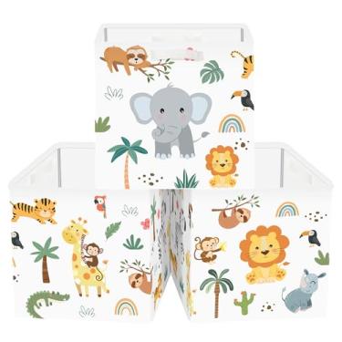 Imagem de Clastyle Conjunto organizador de cubo de armazenamento de animais selvagens para crianças, armário de árvore, cubo, caixa de armazenamento para berçário, caixa de brinquedos para meninos e meninas