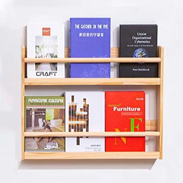Imagem de Suporte de revistas montado na parede, suporte de livros de imagens infantis de madeira maciça, suporte de exibição de leitura para sala de estar, estante de decoração de parede escolar em casa (cor