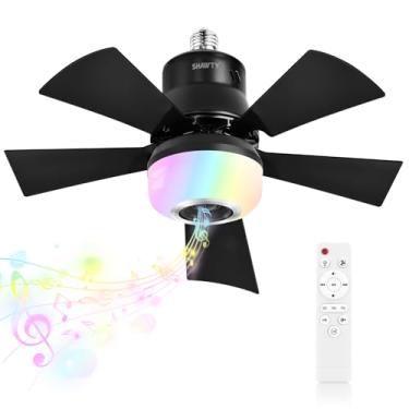 Imagem de Ventilador de Teto 3 em 1 com Bluetooth Speaker e Luz LED RGB - 40cm, 3 Velocidades, 1000 Lúmens, Controle Remoto, Pás Removíveis (Preto)