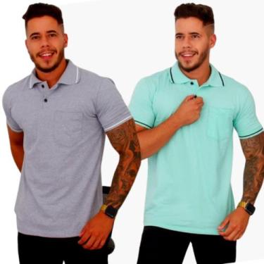 Imagem de Kit com 02  Blusas Gola Polo Masculinas com Bolso Algodão - RS, GG