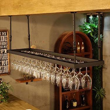 Imagem de Prateleira de bar flutuante vintage industrial, rack de garrafa de ferro de altura ajustável, suporte de cálice suspenso, rack de exibição de vinho para casa, armazenamento decorativo de vinho de 80