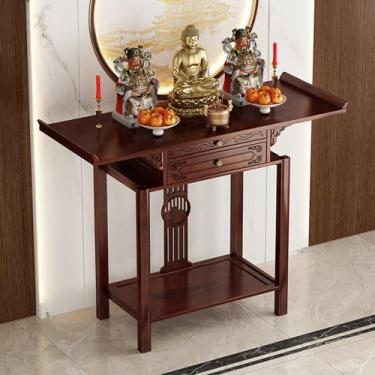 Imagem de Mesa de altar de meditação com gaveta – Suporte compacto para santuário de Buda para espaços pequenos, mesa de oferta do dia dos mortos, pedestal de armário chinês (120 cm/47,2 pol.)