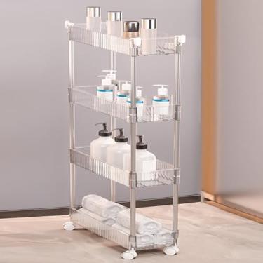 Imagem de Carrinho de rodinhas de acrílico multifuncional de 2 a 4 camadas com rodas bloqueáveis, carrinho de armazenamento transparente para cozinha e banheiro, organizador móvel, 37 cm P x 20 cm L x 89 cm A